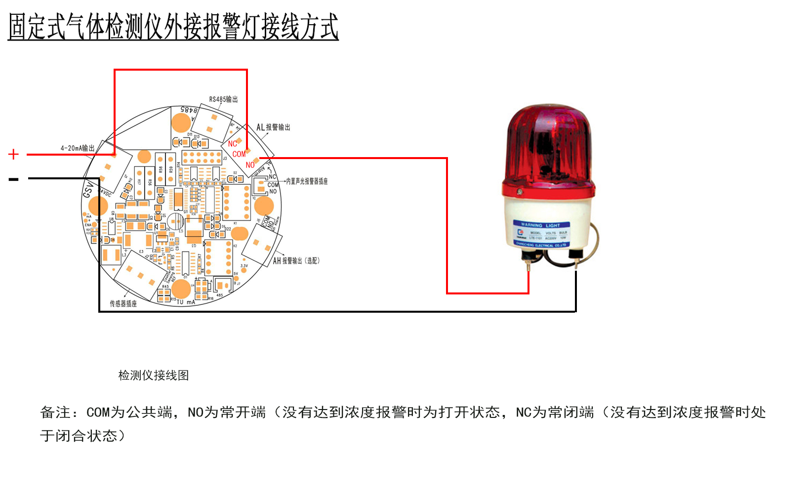 威廉希尔固定式气体检测仪继电器输出接报警灯接线方法.jpg